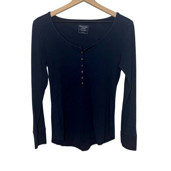 ABERCROMBIE & FITCH Y2K Bella Swan Ribbed Knit Henley Top Navy Large - Picture 16 of 16